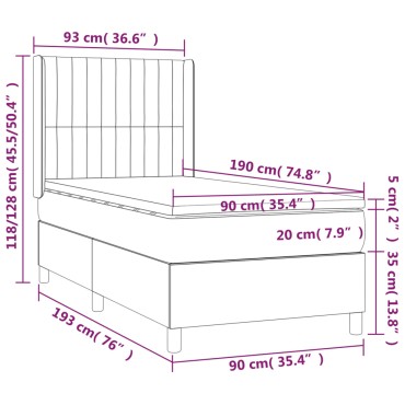 vidaXL Κρεβάτι Boxspring με Στρώμα & LED Σκ.Γκρι 90x190cm Υφασμάτινο 1 τεμ. - Μονό