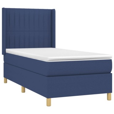 vidaXL Κρεβάτι Boxspring με Στρώμα & LED Μπλε 100x200 εκ. Υφασμάτινο