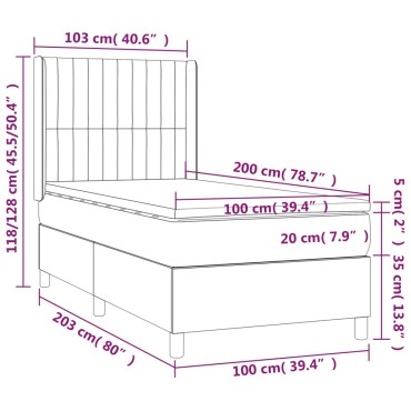 vidaXL Κρεβάτι Boxspring με Στρώμα & LED Μπλε 100x200 εκ. Υφασμάτινο