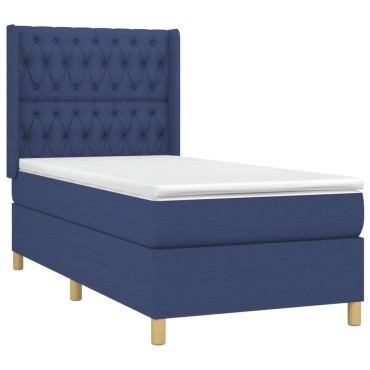 vidaXL Κρεβάτι Boxspring με Στρώμα & LED Μπλε 100x200 εκ. Υφασμάτινο