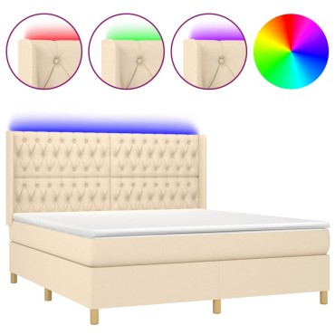 vidaXL Κρεβάτι Boxspring με Στρώμα & LED Κρεμ 160x200 εκ. Υφασμάτινο