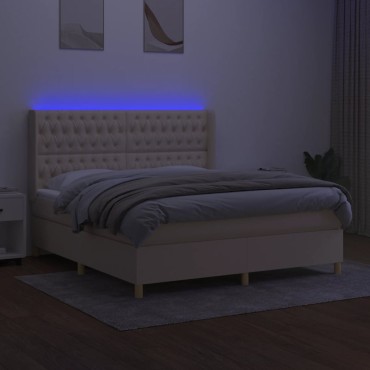 vidaXL Κρεβάτι Boxspring με Στρώμα & LED Κρεμ 160x200 εκ. Υφασμάτινο