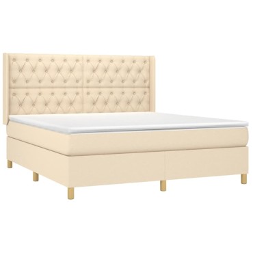 vidaXL Κρεβάτι Boxspring με Στρώμα & LED Κρεμ 160x200 εκ. Υφασμάτινο