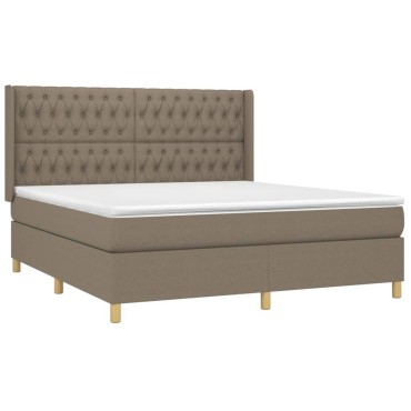 vidaXL Κρεβάτι Boxspring με Στρώμα & LED Taupe 180x200 εκ. Υφασμάτινο
