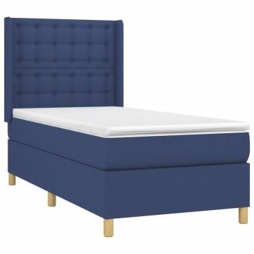 vidaXL Κρεβάτι Boxspring με Στρώμα & LED Μπλε 100x200 εκ. Υφασμάτινο