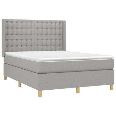 vidaXL Κρεβάτι Boxspring με Στρώμα & LED Αν.Γκρι 140x200εκ. Υφασμάτινο