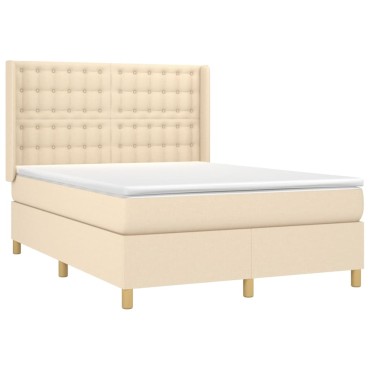 vidaXL Κρεβάτι Boxspring με Στρώμα & LED Κρεμ 140x200 εκ. Υφασμάτινο