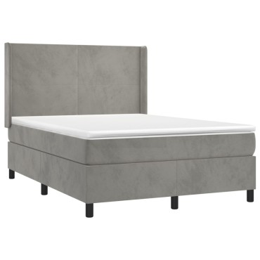 vidaXL Κρεβάτι Boxspring με Στρώμα & LED Αν.Γκρι 140x200 εκ. Βελούδινο