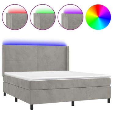 vidaXL Κρεβάτι Boxspring με Στρώμα & LED Αν.Γκρι 180x200 εκ. Βελούδινο