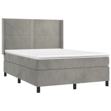 vidaXL Κρεβάτι Boxspring με Στρώμα&LED Αν. Γκρι 140x190 εκ. Βελούδινο