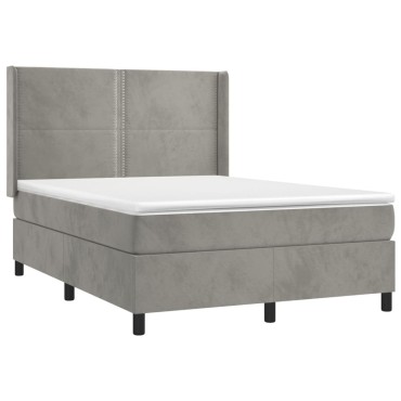 vidaXL Κρεβάτι Boxspring με Στρώμα & LED Αν.Γκρι 140x200 εκ. Βελούδινο