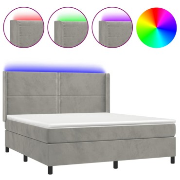 vidaXL Κρεβάτι Boxspring με Στρώμα & LED Αν.Γκρι 180x200 εκ. Βελούδινο