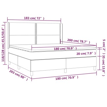vidaXL Κρεβάτι Boxspring με Στρώμα & LED Αν.Γκρι 180x200 εκ. Βελούδινο