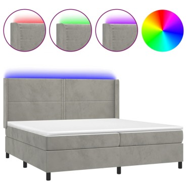 vidaXL Κρεβάτι Boxspring με Στρώμα & LED Αν.Γκρι 200x200 εκ. Βελούδινο
