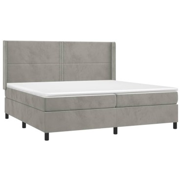 vidaXL Κρεβάτι Boxspring με Στρώμα & LED Αν.Γκρι 200x200 εκ. Βελούδινο