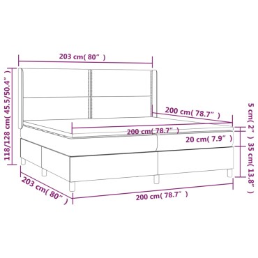 vidaXL Κρεβάτι Boxspring με Στρώμα & LED Αν.Γκρι 200x200 εκ. Βελούδινο