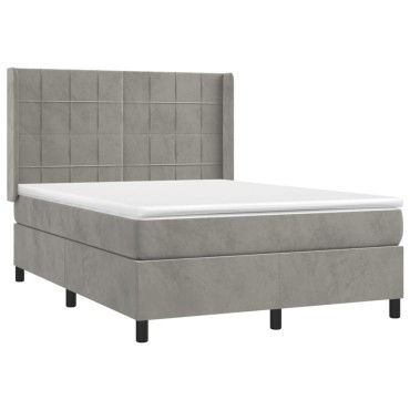 vidaXL Κρεβάτι Boxspring με Στρώμα & LED Αν.Γκρι 140x200 εκ. Βελούδινο