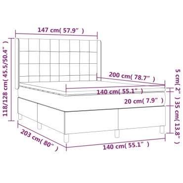 vidaXL Κρεβάτι Boxspring με Στρώμα & LED Αν.Γκρι 140x200 εκ. Βελούδινο