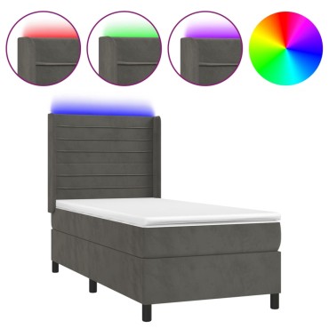 vidaXL Κρεβάτι Boxspring με Στρώμα & LED Σκ. Γκρι 80x200 εκ. Βελούδινο