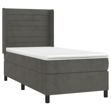 vidaXL Κρεβάτι Boxspring με Στρώμα & LED Σκ. Γκρι 80x200 εκ. Βελούδινο