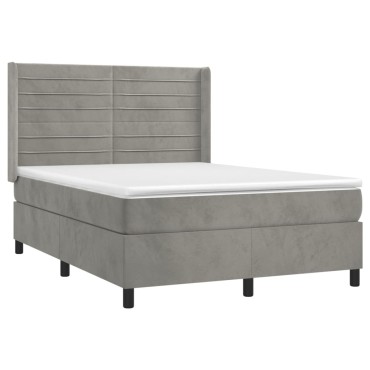 vidaXL Κρεβάτι Boxspring με Στρώμα&LED Αν. Γκρι 140x190 εκ. Βελούδινο