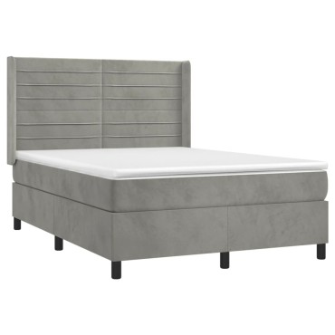 vidaXL Κρεβάτι Boxspring με Στρώμα & LED Αν.Γκρι 140x200 εκ. Βελούδινο