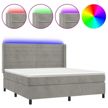 vidaXL Κρεβάτι Boxspring με Στρώμα & LED Αν.Γκρι 160x200 εκ. Βελούδινο