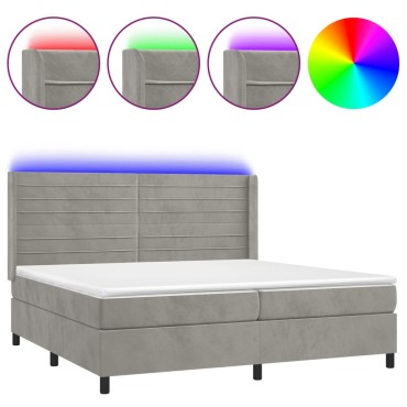 vidaXL Κρεβάτι Boxspring με Στρώμα & LED Αν.Γκρι 200x200 εκ. Βελούδινο