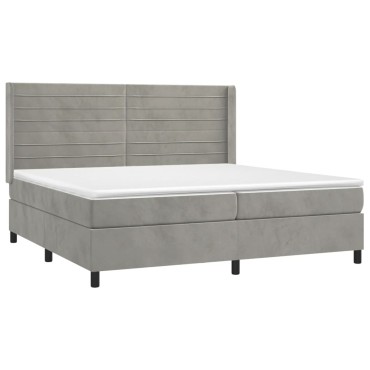 vidaXL Κρεβάτι Boxspring με Στρώμα & LED Αν.Γκρι 200x200 εκ. Βελούδινο