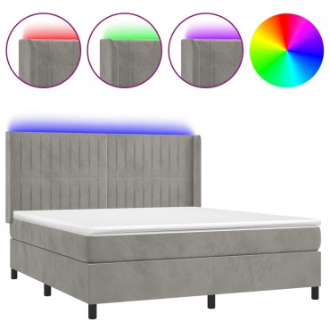 vidaXL Κρεβάτι Boxspring με Στρώμα & LED Αν.Γκρι 160x200 εκ. Βελούδινο