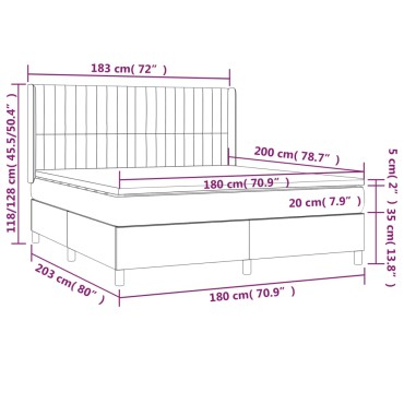 vidaXL Κρεβάτι Boxspring με Στρώμα & LED Αν.Γκρι 180x200 εκ. Βελούδινο