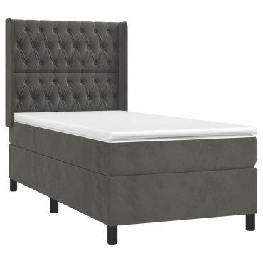 vidaXL Κρεβάτι Boxspring με Στρώμα & LED Σκ. Γκρι 80x200 εκ. Βελούδινο