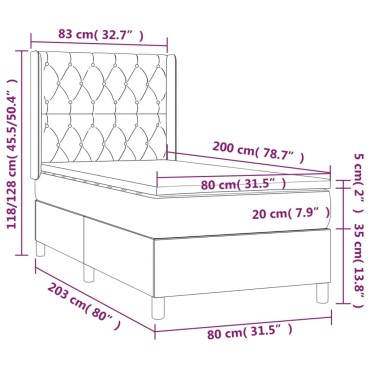 vidaXL Κρεβάτι Boxspring με Στρώμα & LED Σκ. Γκρι 80x200 εκ. Βελούδινο