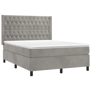 vidaXL Κρεβάτι Boxspring με Στρώμα&LED Αν. Γκρι 140x190 εκ. Βελούδινο