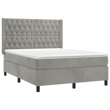 vidaXL Κρεβάτι Boxspring με Στρώμα & LED Αν.Γκρι 140x200 εκ. Βελούδινο