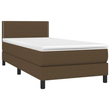vidaXL Κρεβάτι Boxspring με Στρώμα Σκούρο Καφέ 90x190 εκ. Υφασμάτινο