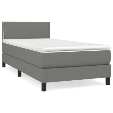 vidaXL Κρεβάτι Boxspring με Στρώμα Σκούρο Γκρι 90x200 εκ. Υφασμάτινο