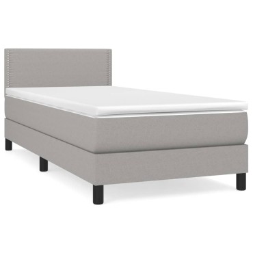 vidaXL Κρεβάτι Boxspring με Στρώμα Ανοιχτό Γκρι 100x200cm Υφασμάτινο 1 τεμ. - Μονό
