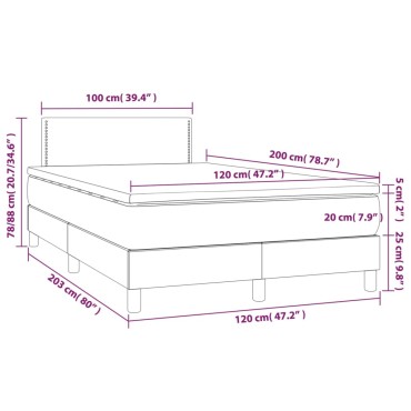 vidaXL Κρεβάτι Boxspring με Στρώμα Ανοιχτό Γκρι 120x200 εκ. Υφασμάτινο