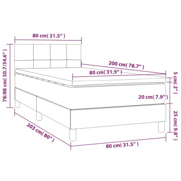 vidaXL Κρεβάτι Boxspring με Στρώμα Σκούρο Γκρι 80x200 εκ. Υφασμάτινο