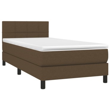 vidaXL Κρεβάτι Boxspring με Στρώμα Σκούρο Καφέ 90x200 εκ. Υφασμάτινο
