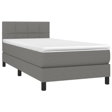 vidaXL Κρεβάτι Boxspring με Στρώμα Σκούρο Γκρι 100x200 εκ. Υφασμάτινο