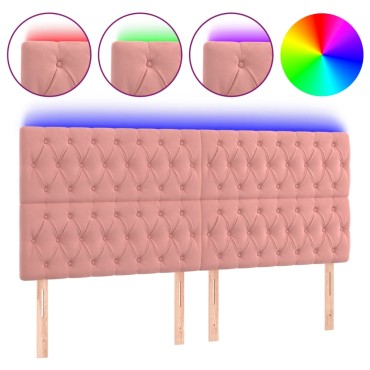 vidaXL Κεφαλάρι Κρεβατιού LED Ροζ 180x7x118/128cm Βελούδινο 1 τεμ.