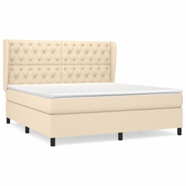 vidaXL Κρεβάτι Boxspring με Στρώμα Κρεμ 160x200 εκ. Υφασμάτινο