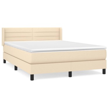 vidaXL Κρεβάτι Boxspring με Στρώμα Κρεμ 140x190 εκ. Υφασμάτινο