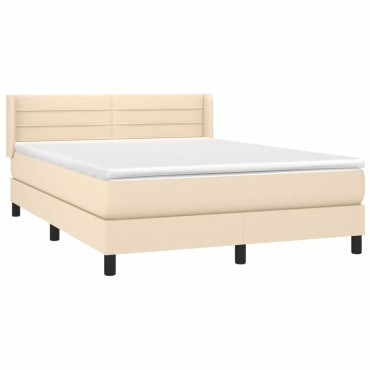 vidaXL Κρεβάτι Boxspring με Στρώμα Κρεμ 140x190 εκ. Υφασμάτινο