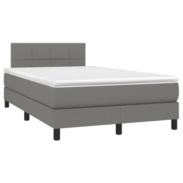vidaXL Κρεβάτι Boxspring με Στρώμα & LED Σκ.Γκρι 120x200 εκ Υφασμάτινο