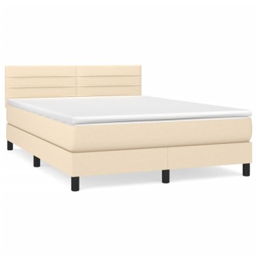 vidaXL Κρεβάτι Boxspring με Στρώμα Κρεμ 140x190 εκ. Υφασμάτινο