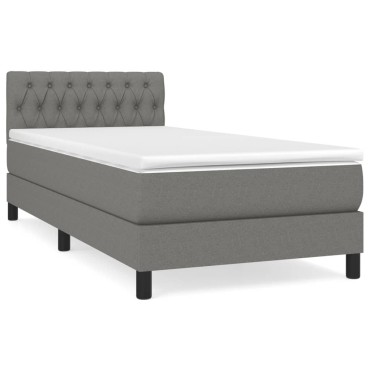 vidaXL Κρεβάτι Boxspring με Στρώμα Σκούρο Γκρι 90x200 εκ. Υφασμάτινο