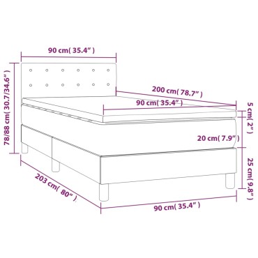vidaXL Κρεβάτι Boxspring με Στρώμα Σκούρο Καφέ 90x200 εκ. Υφασμάτινο